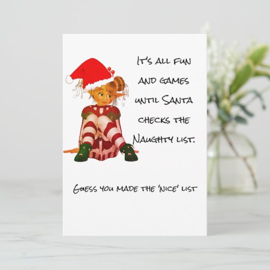 クリスマスホリデーおもしろい引用文小妖精や小人パーティー 招待状 (スタンド正面)