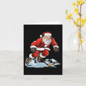 クリスマスホリデーおもしろい遊サンタのアイスホッケークリスマ カード (黄色い花)