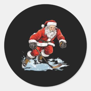 クリスマスホリデーおもしろい遊サンタのアイスホッケークリスマ ラウンドシール