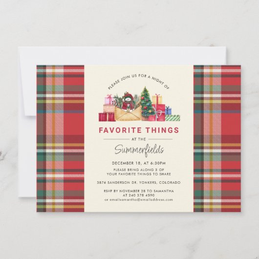 クリスマスホリデーお気に入りのパーティープレイド赤 招待状 (正面)