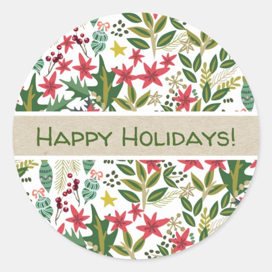 クリスマスホリデーお洒落フローラベリーのお気に入り ラウンドシール (正面)