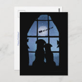 クリスマスホリデーかわいい犬たち窓 ポストカード (正面/裏面)