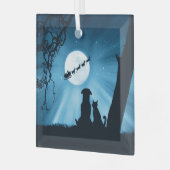 クリスマスホリデーかわいい犬と猫サンタ ガラスオーナメント (正面左)