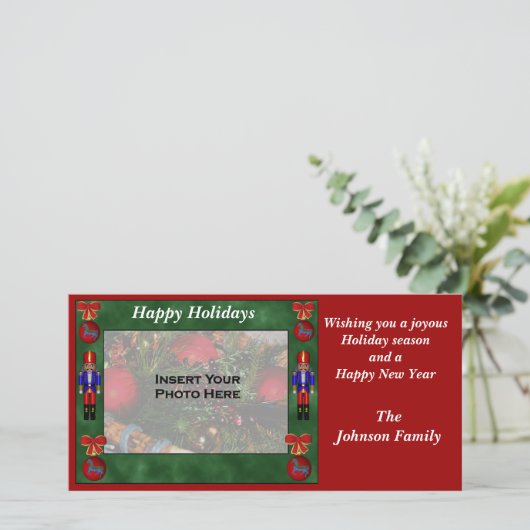 クリスマスホリデーくるみ割りオーナメントフォトカード シーズンカード (スタンド正面)
