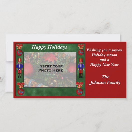 クリスマスホリデーくるみ割りオーナメントフォトカード シーズンカード (正面)