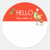 クリスマスホリデーこんにちは名前タグバッジトインデナー ラウンドシール (正面)