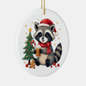 クリスマスホリデーにサンタハットを着たアライグマ セラミックオーナメント (右)