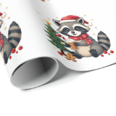 クリスマスホリデーにサンタハットを着たアライグマ ラッピングペーパー (ロールコーナー)