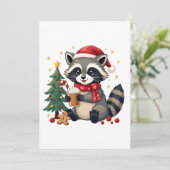 クリスマスホリデーにサンタハットを着たアライグマ 招待状 (スタンド正面)