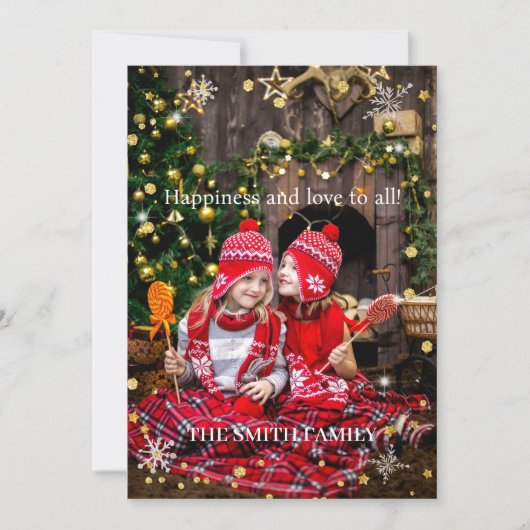 クリスマスホリデーの家族写真 シーズンカード (正面)