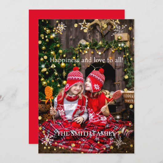 クリスマスホリデーの家族写真 シーズンカード (正面/裏面)