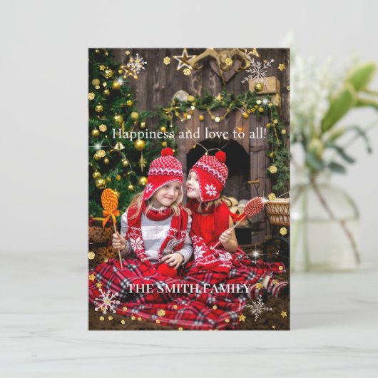 クリスマスホリデーの家族写真 シーズンカード (スタンド正面)