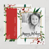 クリスマスホリデーの水彩モダンな花の写真 シーズンポストカード (正面/裏面)