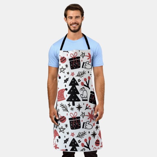 クリスマスホリデーアイコンクリスマスツリーサンタハット エプロン (着用した状態)