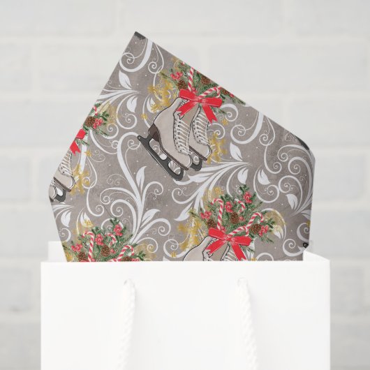 クリスマスホリデーアイススケート水彩組織 薄葉紙 (ギフトバッグ)