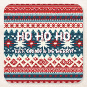 クリスマスホリデーアグイデスセーターパーティー スクエアペーパーコースター (正面)