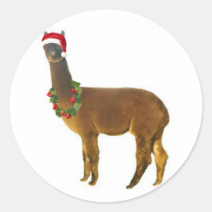 クリスマスホリデーアルパカ ラウンドシール