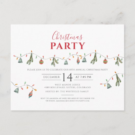 クリスマスホリデーインナーパーティー インビテーションポストカード (正面)