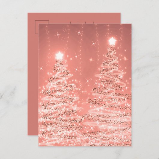 クリスマスホリデーウィッシュズきらめくツリーズバラ金ゴールド ポストカード (正面/裏面)