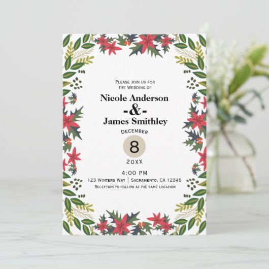 クリスマスホリデーウィンターウェディング素朴フローラ 招待状 (スタンド正面)