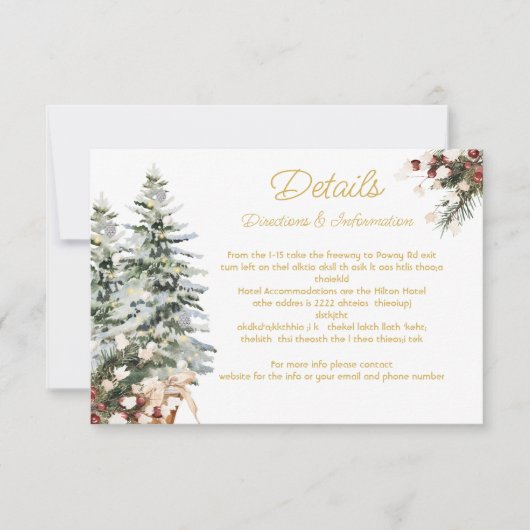 クリスマスホリデーウィンターウェディング詳細情報カード 招待状 (正面)