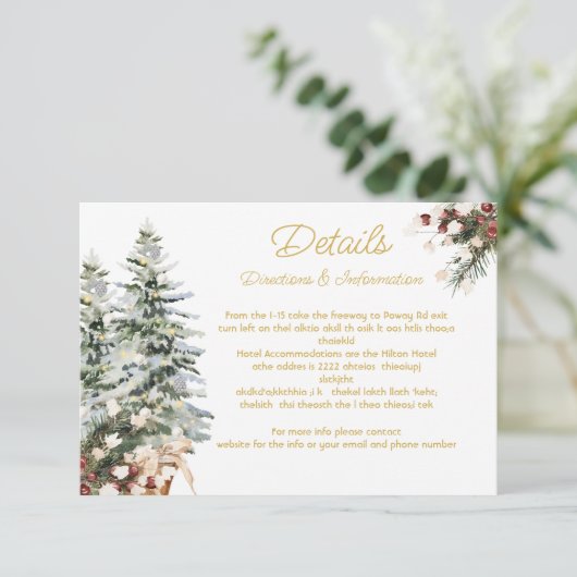 クリスマスホリデーウィンターウェディング詳細情報カード 招待状 (スタンド正面)