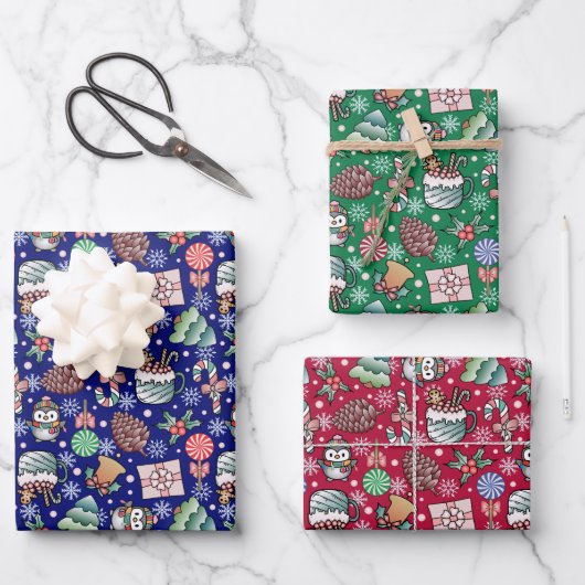 クリスマスホリデーウィンターテーマ ラッピングペーパーシート (正面)
