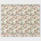 クリスマスホリデーウィンターバーズホリーヴィンテージ ラッピングペーパー (フラット)