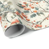 クリスマスホリデーウィンターバーズホリーヴィンテージ ラッピングペーパー (ロールコーナー)