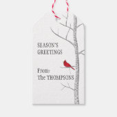 クリスマスホリデーウィンター樺の木ツリーレッド（鳥）ショウジョウコウカンチョウ ギフトタグ (正面)