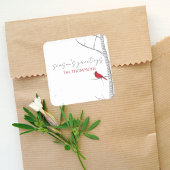 クリスマスホリデーウィンター樺の木ツリーレッド(鳥)ショウジョウコウカンチョウ スクエアシール