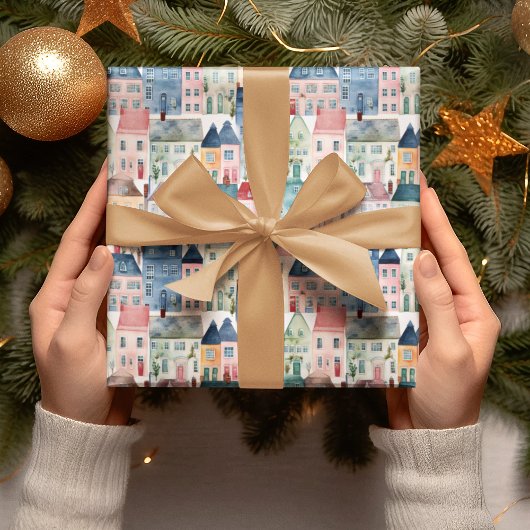 クリスマスホリデーウォーターカラフルカラー ラッピングペーパーシート