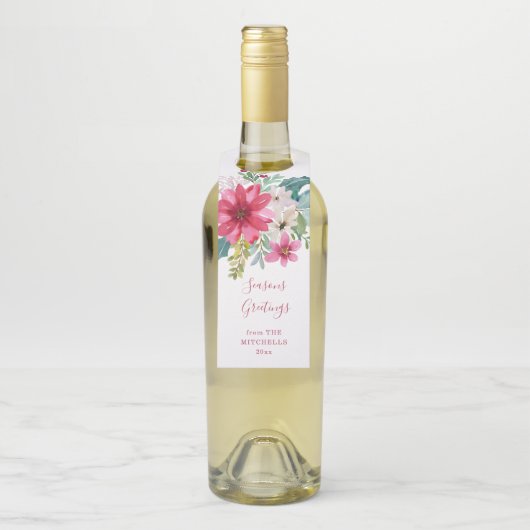 クリスマスホリデーウォーターカラーの花 ボトルネックタグ (ボトル)