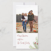 クリスマスホリデーウォーターカラーパインレッドベリー シーズンカード (正面)