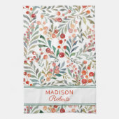 クリスマスホリデーウォーターカラーパーソナライズされたフローラ キッチンタオル (縦)