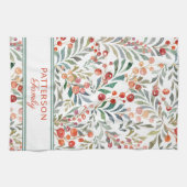 クリスマスホリデーウォーターカラーパーソナライズされたフローラ キッチンタオル (横)