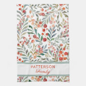 クリスマスホリデーウォーターカラーパーソナライズされたフローラ キッチンタオル (縦)