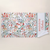 クリスマスホリデーウォーターカラーパーソナライズされたフローラ ビーチタオル (正面)