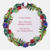 クリスマスホリデーウォーターカラーフローラリース写真 オーナメントカード (裏面)