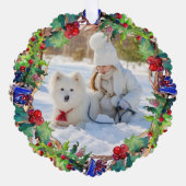 クリスマスホリデーウォーターカラーフローラリース写真 オーナメントカード (正面)