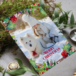 クリスマスホリデーウォーターカラーフローラリース写真 シーズンカード