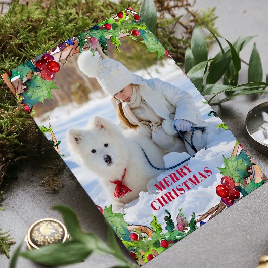 クリスマスホリデーウォーターカラーフローラリース写真 シーズンカード