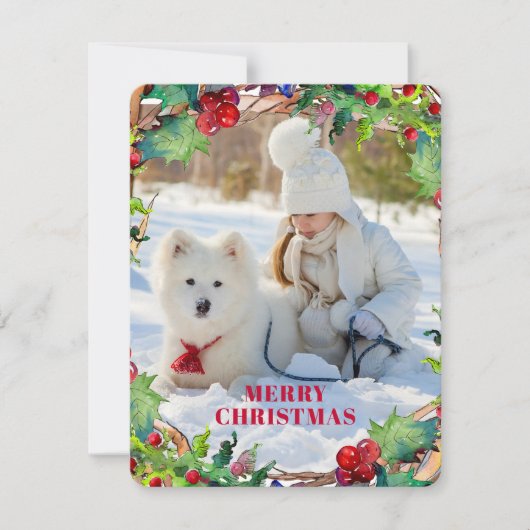 クリスマスホリデーウォーターカラーフローラリース写真 シーズンカード (正面)