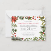 クリスマスホリデーウォーターカラーベリーグリーン ノートカード (正面)