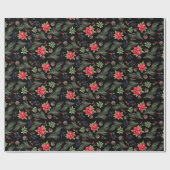 クリスマスホリデーウォーターカラーポインセチアフローラ ラッピングペーパー (フラット)