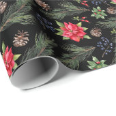 クリスマスホリデーウォーターカラーポインセチアフローラ ラッピングペーパー (ロールコーナー)