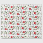 クリスマスホリデーウォーターカラーポインセチアフローラ ラッピングペーパー (フラット)