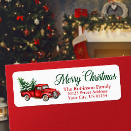 クリスマスホリデーウォーターカラーヴィンテージレッドトラック ラベル