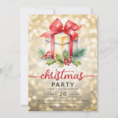 クリスマスホリデーウォーターカラー会社の《写真》ぼけ味金ゴールド 招待状 (正面)