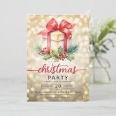 クリスマスホリデーウォーターカラー会社の《写真》ぼけ味金ゴールド 招待状 (スタンド正面)